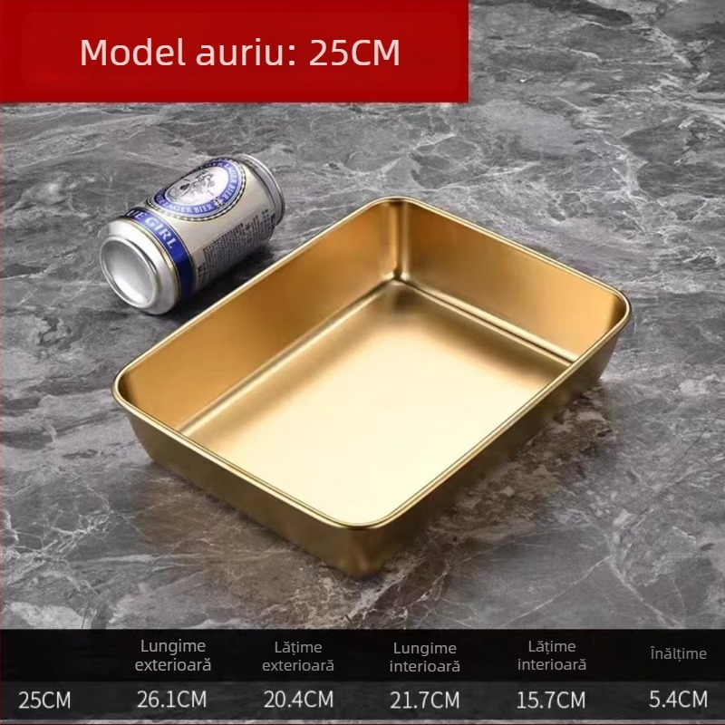Tavă din oțel inoxidabil, formă pătrată, compatibilă cu microundele, tavă de bucătărie adâncă pentru hoteluri și mese