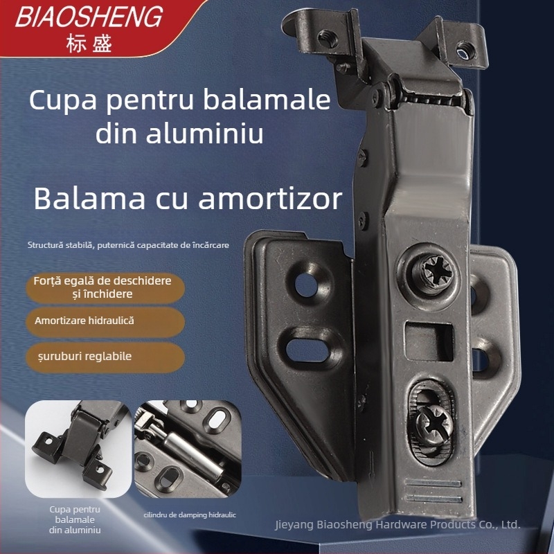 Balama cu cadru din aluminiu, amortizare hidraulică pentru uși de garderobă și dulapuri, oțel laminat la rece, placare nichel/cupru, cod produs 661