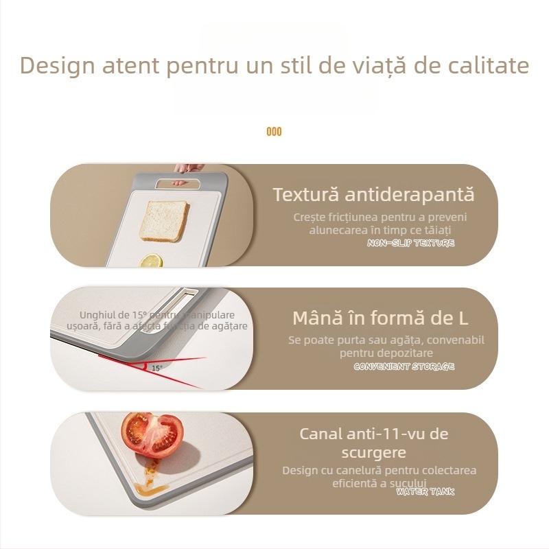 Tocător din paie de grâu, cu două fețe, anti-derapant, bacteriostatic și rezistent la mucegai, bucătărie