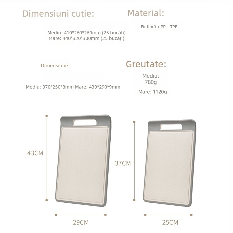 Tocător din paie de grâu, cu două fețe, anti-derapant, bacteriostatic și rezistent la mucegai, bucătărie