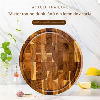 Tocător rotund din lemn de acacia, lemn masiv, gros, cu două fețe, pentru bucătărie, pâine și fructe
