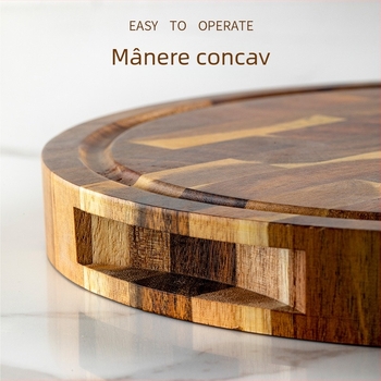 Tocător rotund din lemn de acacia, lemn masiv, gros, cu două fețe, pentru bucătărie, pâine și fructe