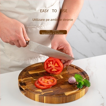 Tocător rotund din lemn de acacia, lemn masiv, gros, cu două fețe, pentru bucătărie, pâine și fructe