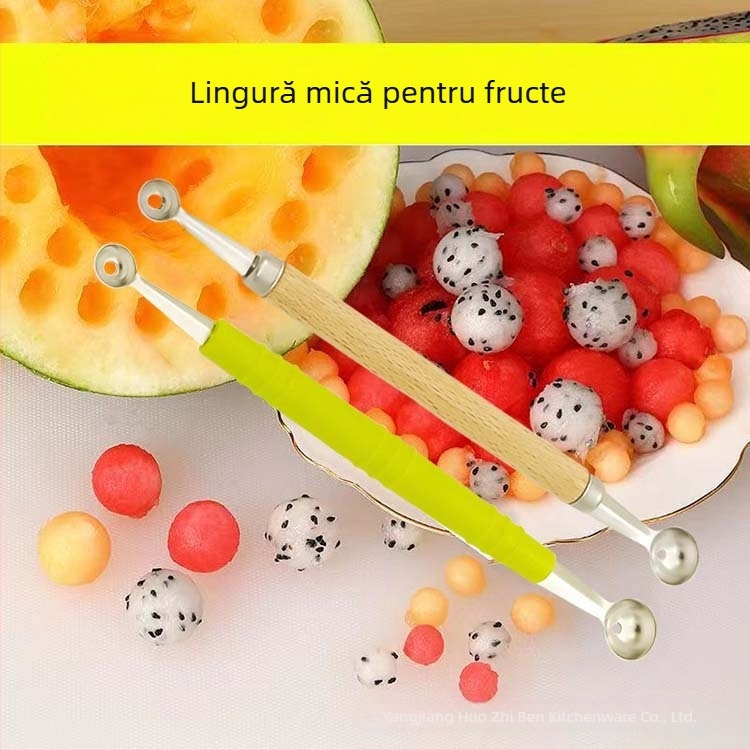 Lingură pentru fructe pentru copii, instrument de bucătărie cu formă de platou, Material: 420 oțel inoxidabil + ABS + fag, Logo personalizat