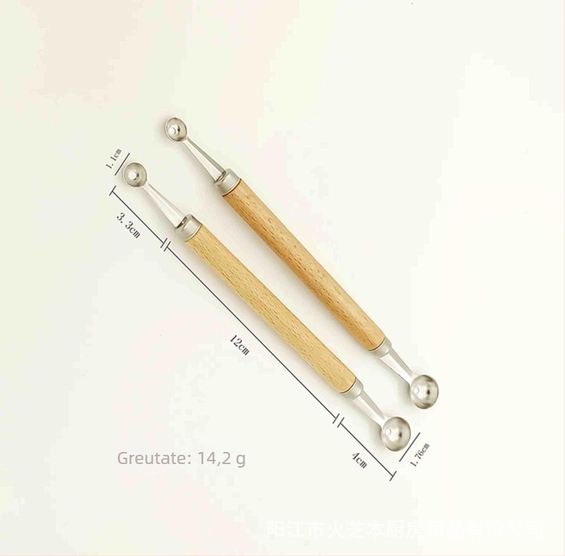 Lingură pentru fructe pentru copii, instrument de bucătărie cu formă de platou, Material: 420 oțel inoxidabil + ABS + fag, Logo personalizat