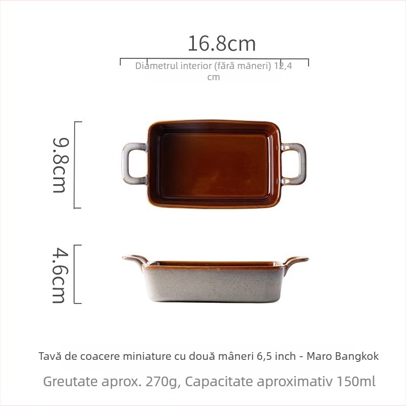 Tavă ceramică de copt cu două urechi, stil retro, formă neregulată, compatibilă cu cuptorul și cu microundele