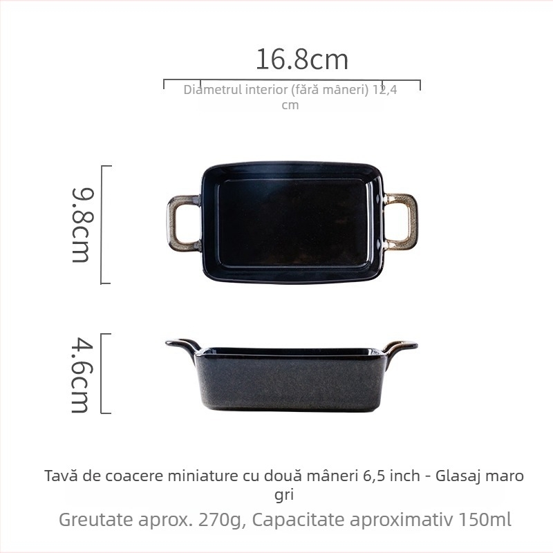 Tavă ceramică de copt cu două urechi, stil retro, formă neregulată, compatibilă cu cuptorul și cu microundele