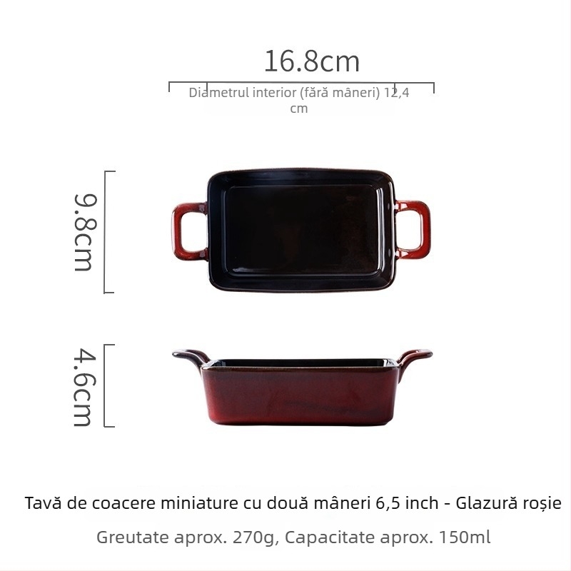 Tavă ceramică de copt cu două urechi, stil retro, formă neregulată, compatibilă cu cuptorul și cu microundele