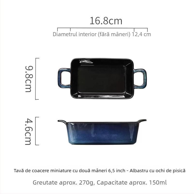 Tavă ceramică de copt cu două urechi, stil retro, formă neregulată, compatibilă cu cuptorul și cu microundele
