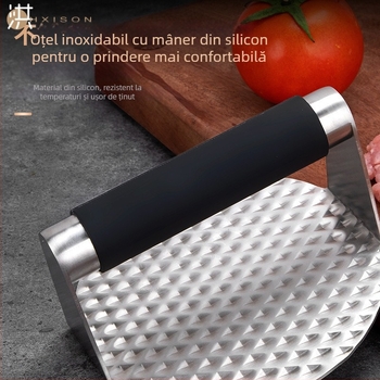 Set de 3 piese din oțel inoxidabil pentru Teppanyaki, cu spatulă și presă pentru carne