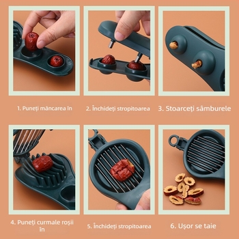 Dispozitiv cu două funcții pentru coring și feliere fructe – oțel inoxidabil + PP, categorie divizor de fructe, lansat în 2022