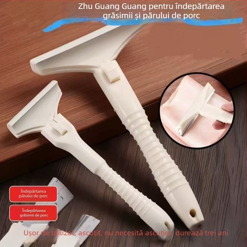 Cuțit-scraper pentru păr de porc — Instrument minimalist din plastic și oțel inoxidabil pentru îndepărtarea părului și a grăsimii | marcă privată autorizată