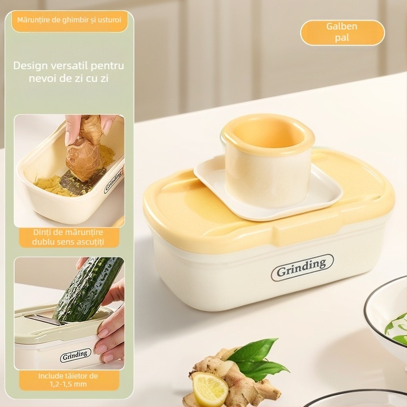 Măcinător manual de bucătărie 2 în 1 pentru ghimbir și usturoi, pentru uz casnic, corp ceramic, origine Yiwu, stil modern minimalist