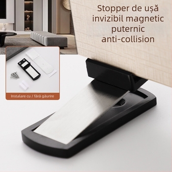 Opritor de ușă magnetic pe podea pentru baie, oțel inoxidabil, montaj pe podea, acționare manuală, priză magnetică