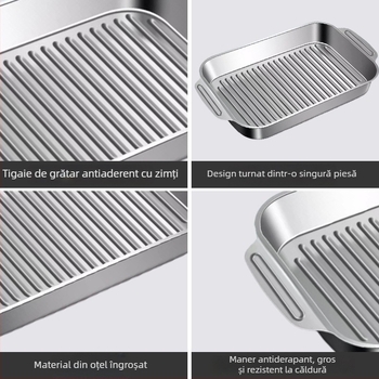 Tavă de copt din oțel inoxidabil 304, îngroșată, dreptunghiulară, textură concav-convex, finisaj electroplacat și lustruit