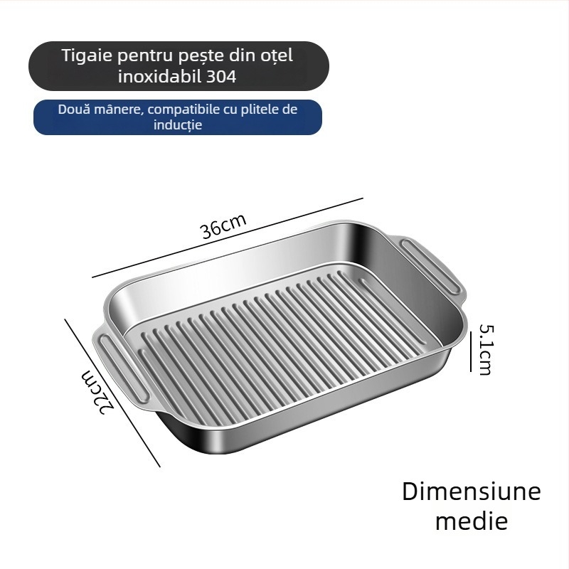 Tavă de copt din oțel inoxidabil 304, îngroșată, dreptunghiulară, textură concav-convex, finisaj electroplacat și lustruit