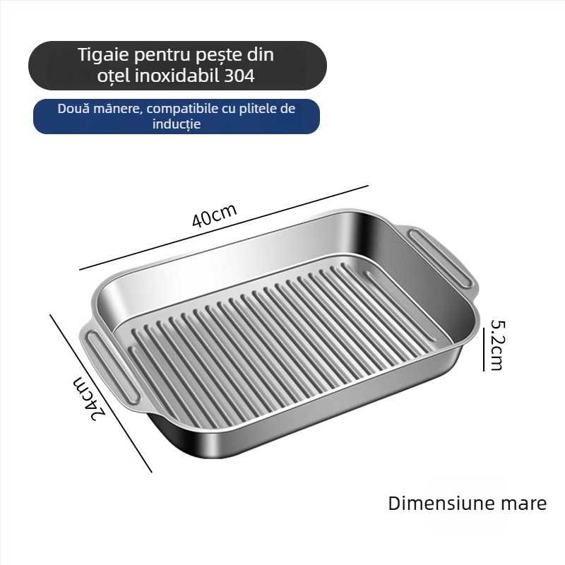 Tavă de copt din oțel inoxidabil 304, îngroșată, dreptunghiulară, textură concav-convex, finisaj electroplacat și lustruit