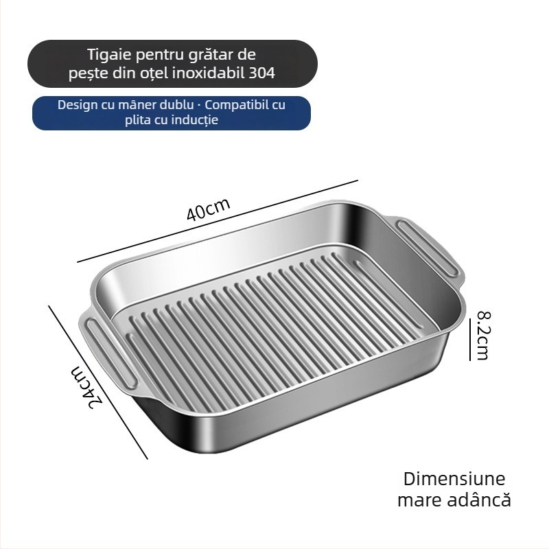 Tavă de copt din oțel inoxidabil 304, îngroșată, dreptunghiulară, textură concav-convex, finisaj electroplacat și lustruit