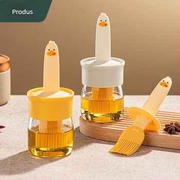 Pensulă pentru ulei cu recipient din sticlă, sticlă rezistentă la temperaturi înalte, pensulă din silicon pentru grătar și clătite