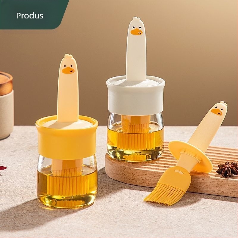 Pensulă pentru ulei cu recipient din sticlă, sticlă rezistentă la temperaturi înalte, pensulă din silicon pentru grătar și clătite