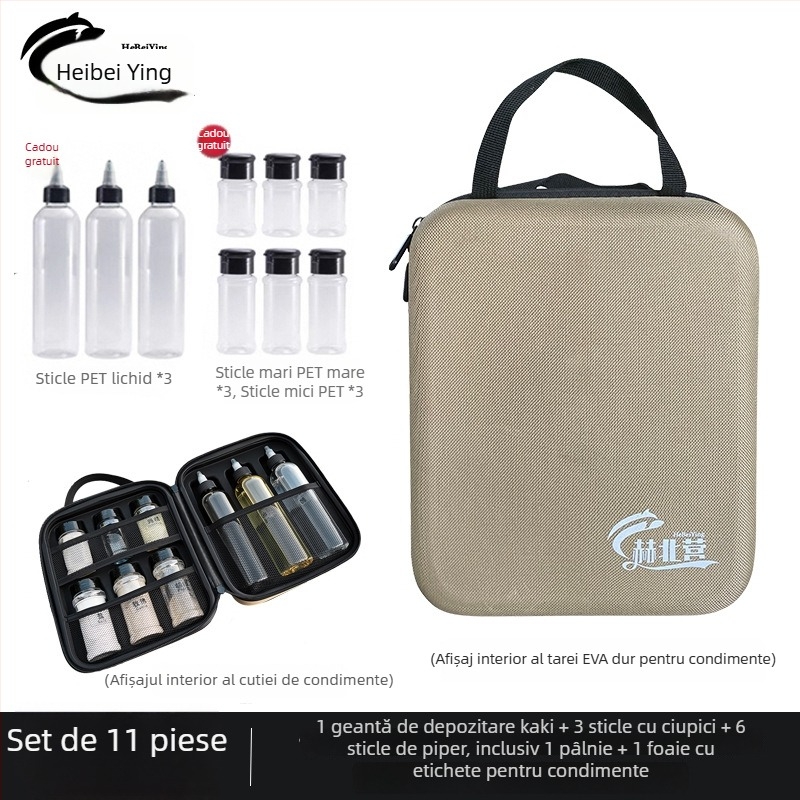 Set de sticle pentru condimente pentru camping și picnic – recipiente portabile pentru condimente, sticlă de ulei și geantă de depozitare. Origine: Zhejiang; Categorie: Outdoor toiletry bag; Brand: Other; Specificații: Set