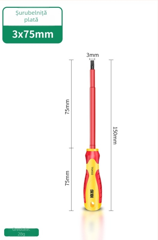 Șurubelniță izolantă cu vârfuri Phillips, plat și Pozidriv — magnet puternic, oțel carbon, pentru electricieni
