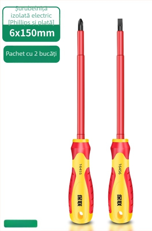 Șurubelniță izolantă cu vârfuri Phillips, plat și Pozidriv — magnet puternic, oțel carbon, pentru electricieni