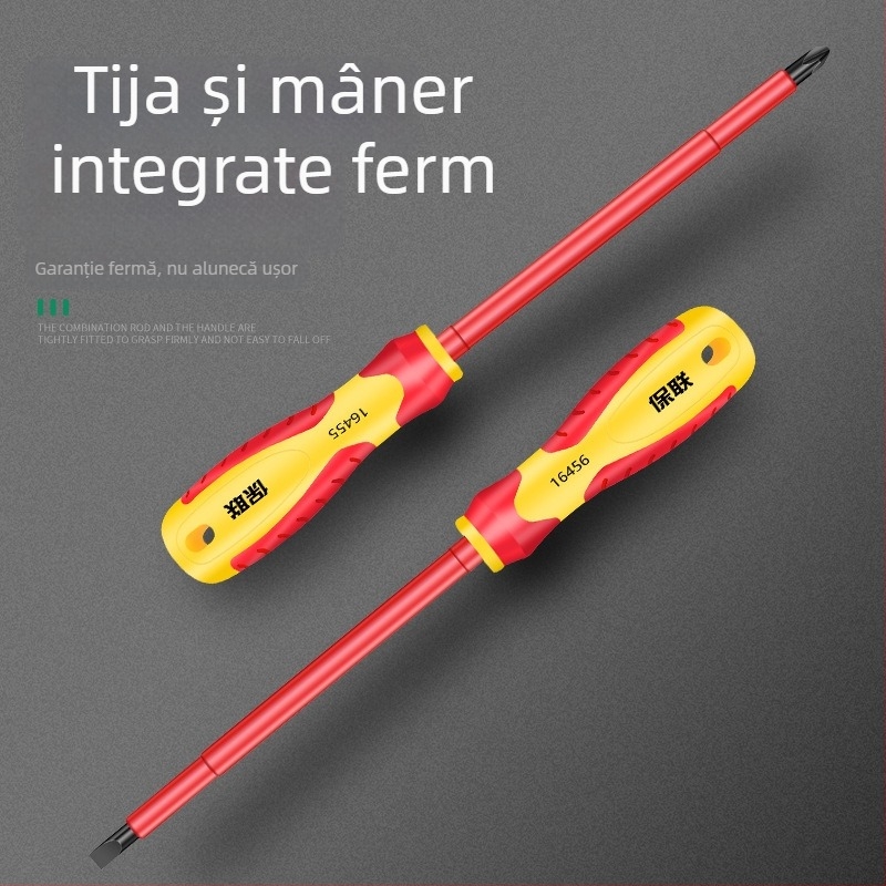 Șurubelniță izolantă cu vârfuri Phillips, plat și Pozidriv — magnet puternic, oțel carbon, pentru electricieni