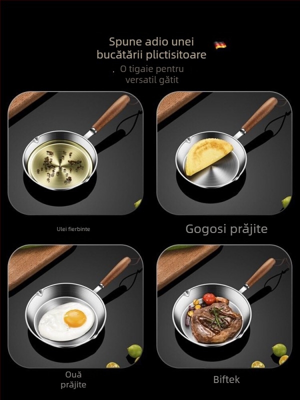 Tigaie din oțel inoxidabil 304, fund plat, fară acoperire, de calitate alimentară, compatibilă cu toate plitele