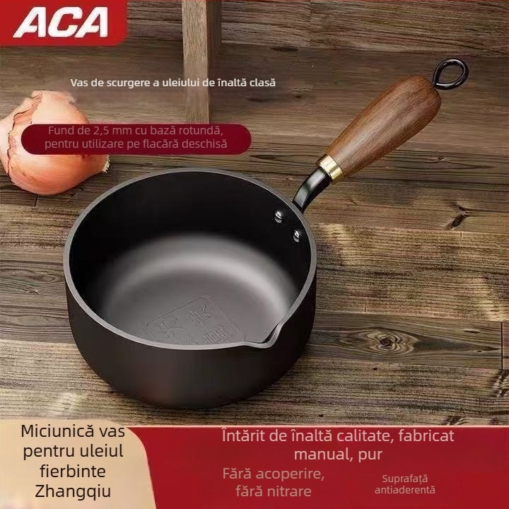 Recipient mic pentru ulei din fier fin, model PTFG-01, adâncime 7 cm, fund cu un singur strat, fără capac