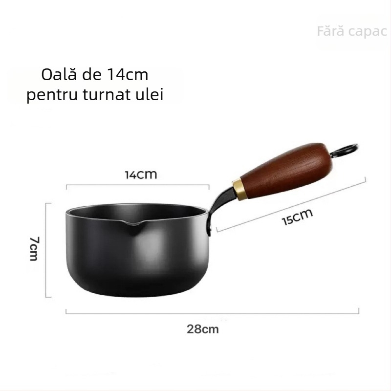 Recipient mic pentru ulei din fier fin, model PTFG-01, adâncime 7 cm, fund cu un singur strat, fără capac