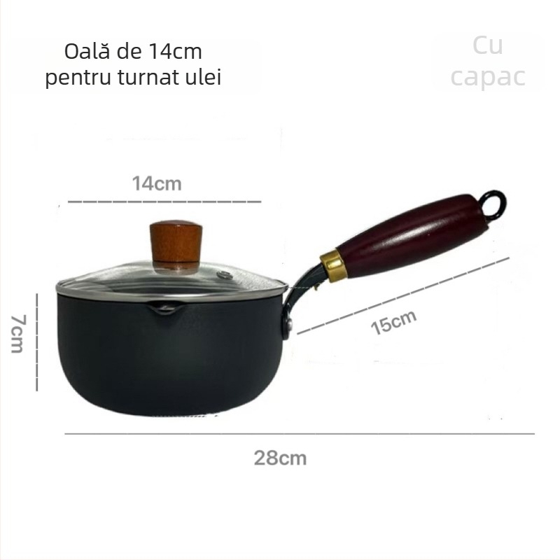 Recipient mic pentru ulei din fier fin, model PTFG-01, adâncime 7 cm, fund cu un singur strat, fără capac