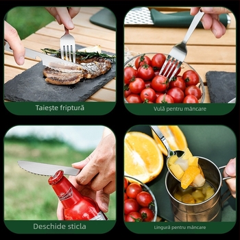 Set ustensile BBQ din oțel inoxidabil – set portabil pentru grătar, stil modern