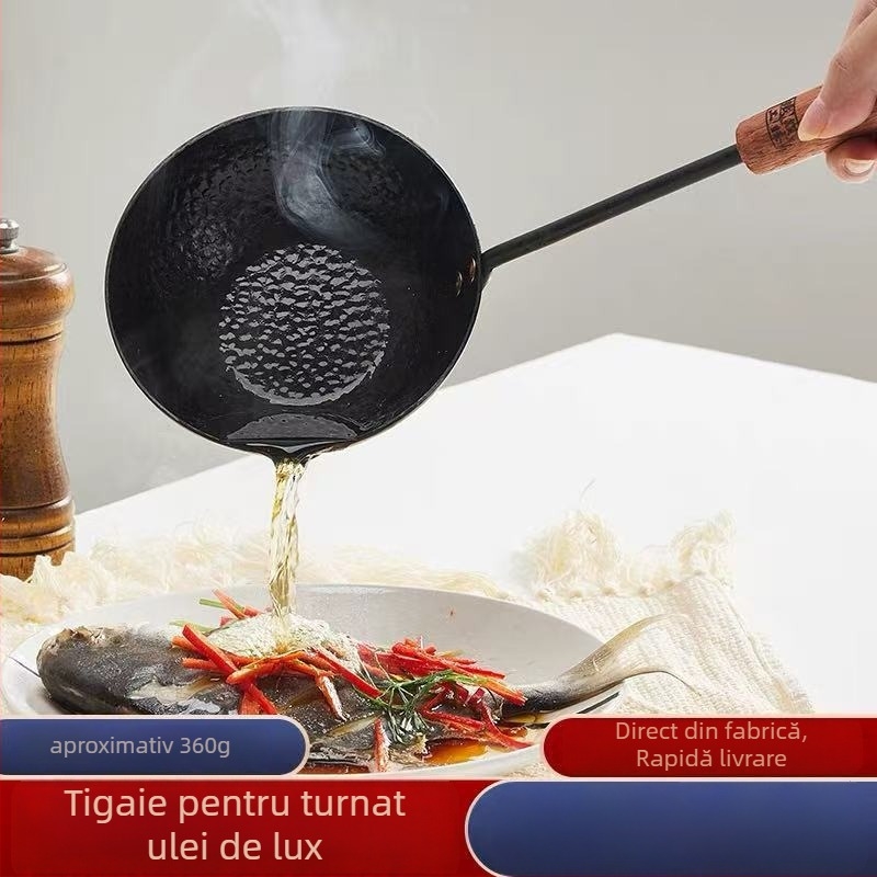 Vas de ulei din fontă, cu mâner, neacoperit, cu bază simplă, 360 g, potrivit pentru aragazuri generale