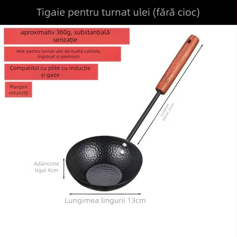 Vas de ulei din fontă, cu mâner, neacoperit, cu bază simplă, 360 g, potrivit pentru aragazuri generale