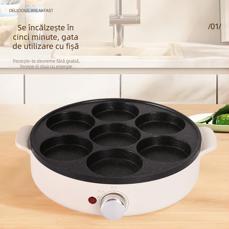Tigaie pentru omletă cu șapte găuri – antiaderentă, multifuncțională pentru bucătăria de acasă, ouă și mini burgeri