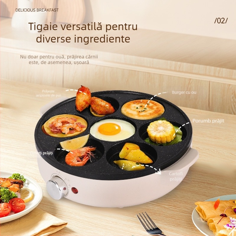 Tigaie pentru omletă cu șapte găuri – antiaderentă, multifuncțională pentru bucătăria de acasă, ouă și mini burgeri