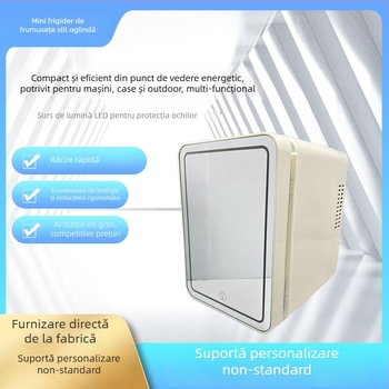 Mini frigider cu oglindă pentru machiaj și LED, frigider auto cu funcții cald/rece, 5L, alimentare 12V/220V, 24-36W, răcire la 10-15°C sub temperatura ambientală, încălzire până la 65°C