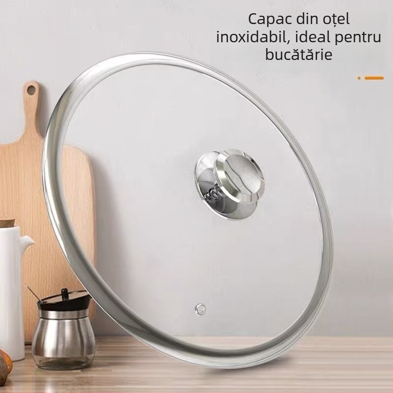 Tigaie din titan, fără acoperire, fund multistrat, capac din sticlă, compatibilă cu toate plitele