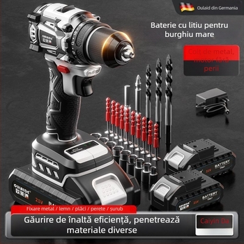 Bormașină portabilă fără perii, cu putere mare, alimentare duală (încărcare sau conectare la priză), baterie Li-ion reîncărcabilă și șurubelniță electrică multifuncțională