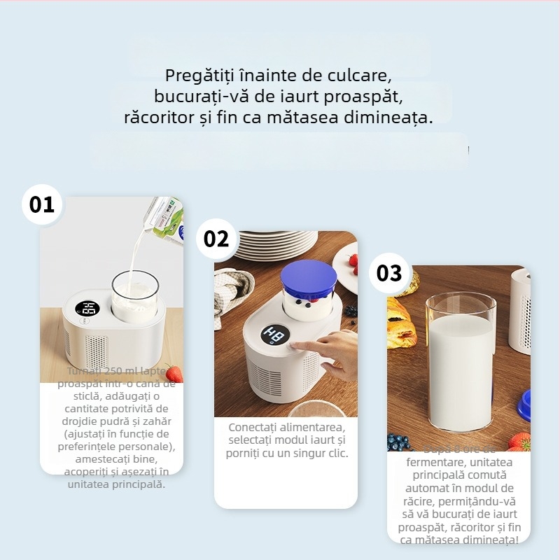 Mașină inteligentă pentru iaurt, cu fermentare, răcire și încălzire — trei în unu pentru uz casnic.