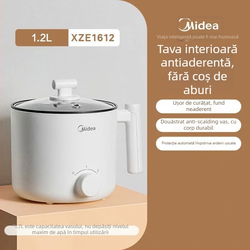 Oală electrică de gătit cu funcții grill și shabu-shabu; capacitate până la 2 L; vas interior cu strat antiaderent; control prin buton; potrivită pentru cămine studențești
