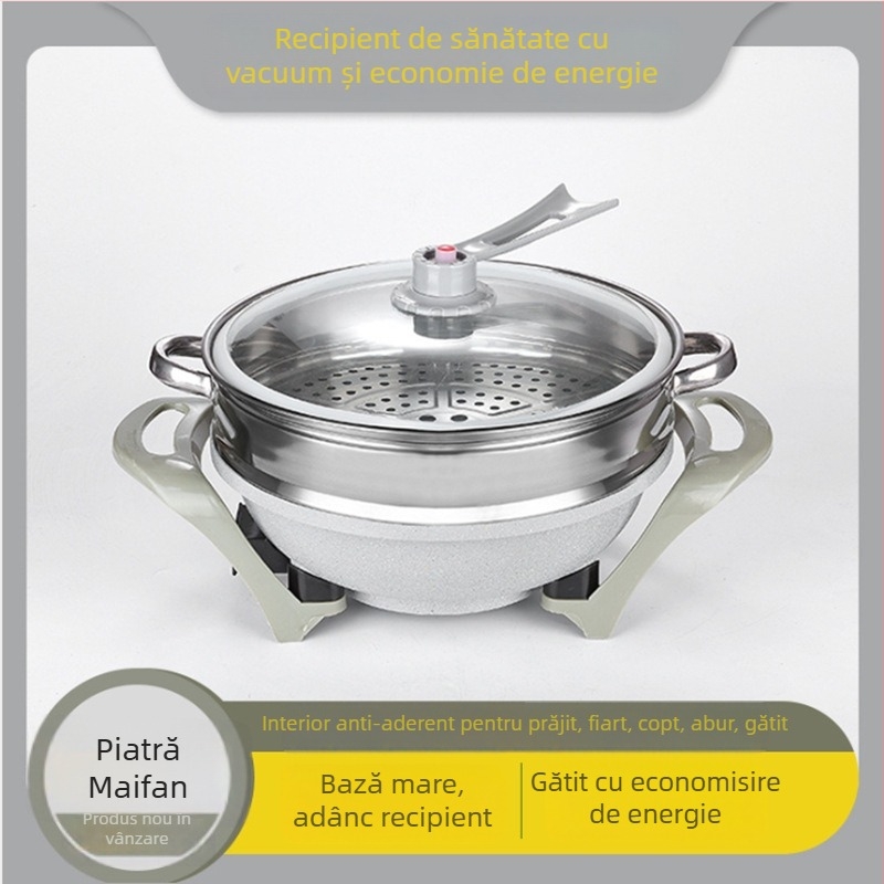 Oală electrică multifuncțională în stil coreean, cu suprafață antiaderentă, capac vidat, 1500W, 220V