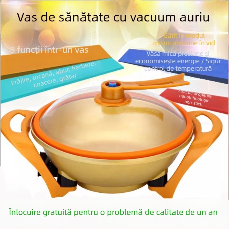 Oală electrică multifuncțională în stil coreean, cu suprafață antiaderentă, capac vidat, 1500W, 220V