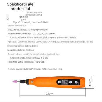 173 Freză Electrică Micro – Mașină All-in-One pentru șlefuire și lustruire de jad pentru sculptură în lemn și DIY; baterie Li-ion reîncărcabilă 3,7V; 5 viteze; 173 accesorii; cablu 0,6 m; greutate netă 0,42 kg