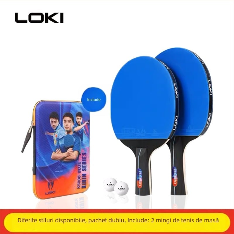 Rachetă tenis de masă, pachet 2 bucăți, Thor Loki, lamă din poplar, gumă anti-adezivă, pentru începători