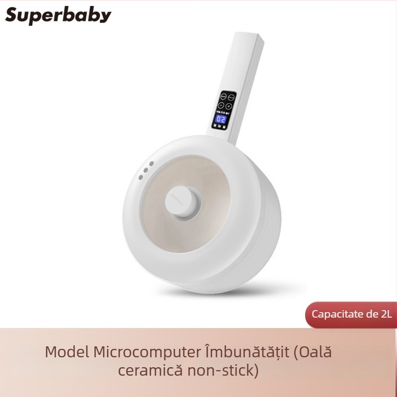 SUPERBABY GM-J/D20 oală electrică mini pentru cămin, capacitate 2 L, 800 W, design all-in-one cu interior ceramic emailat, control microcomputer, funcție programare
