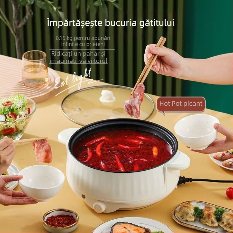 Oală electrică multifuncțională cu abur și wok încorporat, încălzire pe bază, capacitate 2,1–4 L, pentru 4–5 persoane, vas interior ceramic, control mecanic