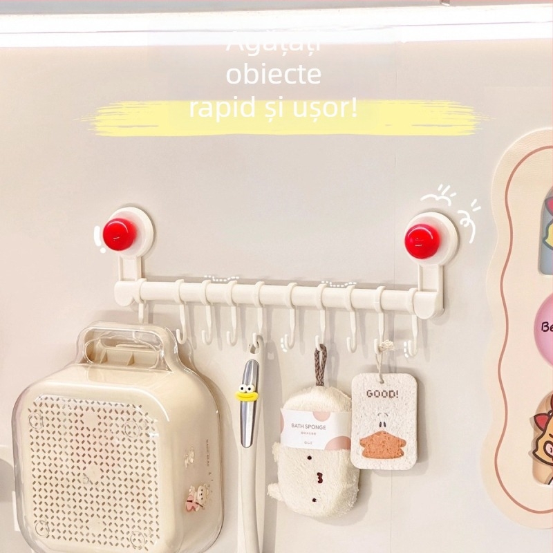 Raft de bucătărie montat pe perete cu ventuze, fără găuri, organizator multifuncțional pentru linguri și spatule; Material: PP+PET; Greutate: 300 g; Finisaj: vopsire cu pulverizare; Stil: modern minimalist