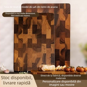 Placă de tăiat din lemn masiv cu model pătrat din lemn de acacie, design geometric, portabilă, antibacteriană pentru uz casnic